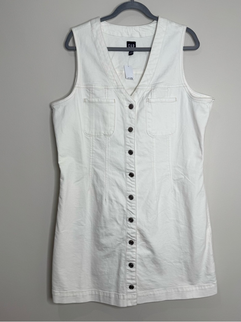 NWT GAP White Denim Utility Button Front Mini Dress Pockets Size XL